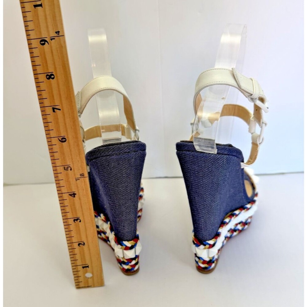 Christian Louboutin Cataclou Espadrille Sandals Red White Blue Denim Size 37 / 7 - Picture 4 of 15